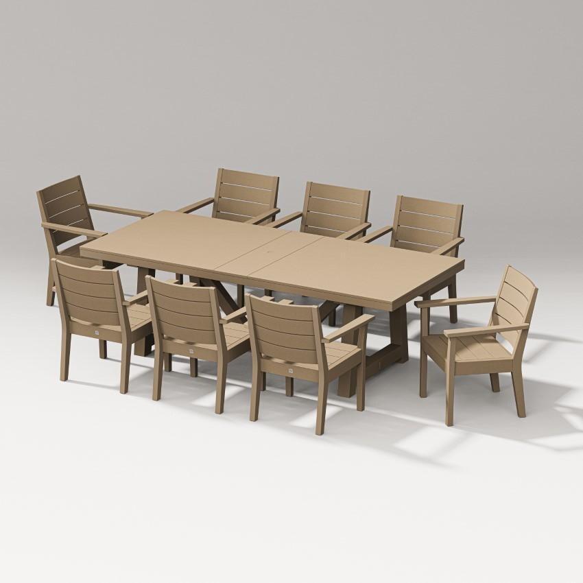 Latitude 9 Pc A-Frame Table Dining Set in Vintage Sahara by PW Designer Series - White Background thumbnail