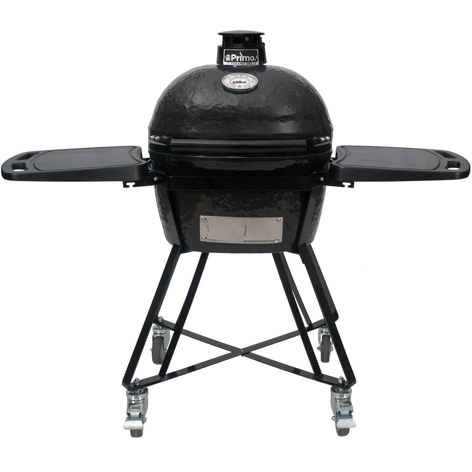 Primo PGCJRC All-In-One Oval Junior 200 Ceramic Kamado Grill With Cradle, Side Shelves And Stainless Steel Grates thumbnail