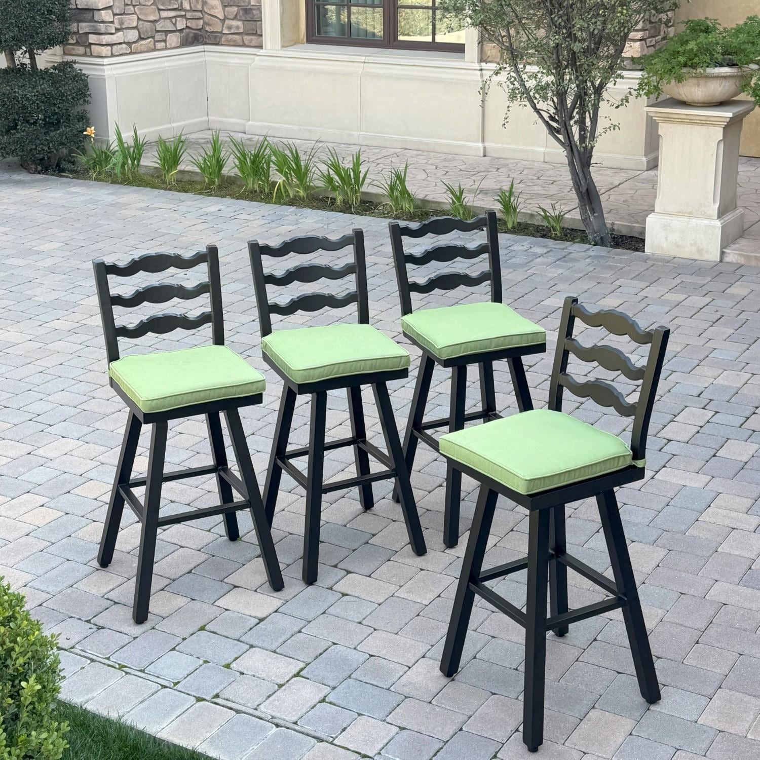 Darlee Aspen 4 Pc Aluminum Swivel Bar Height Bar Stool Set in Green/Dark Brown by - B/2310-7-4-Green