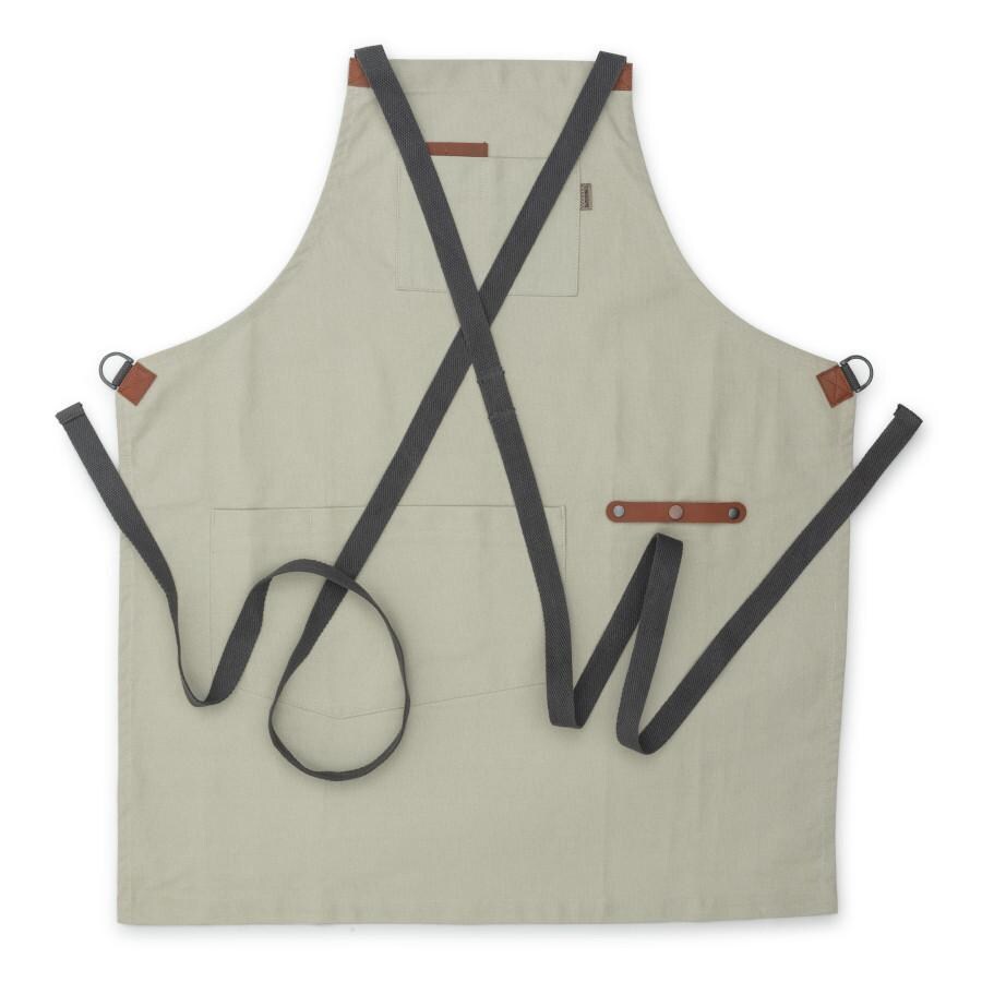 Barebones Living CKW-478 Chef Grilling Apron - Stone Open With Straps - White Background thumbnail