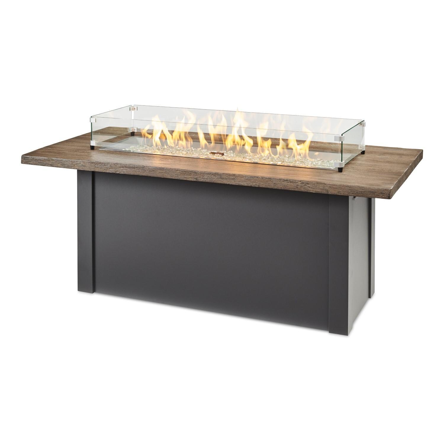 Havenwood 62 Inch Fire Pit Table W/ Driftwood Top & Grey Base - Flame W/ Glass - White Background thumbnail