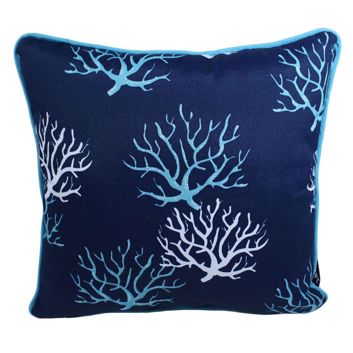 Blue Coral Reef Outdoor Throw Pillow W/ Piping By Lava Pillows - 17 X 17
