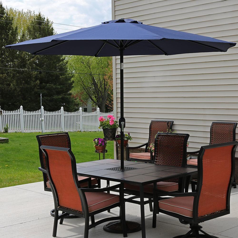 Ultimate Patio 9 Ft. Octagonal Patio Umbrella W/ Crank Lift - Navy Blue - Lifestyle View thumbnail