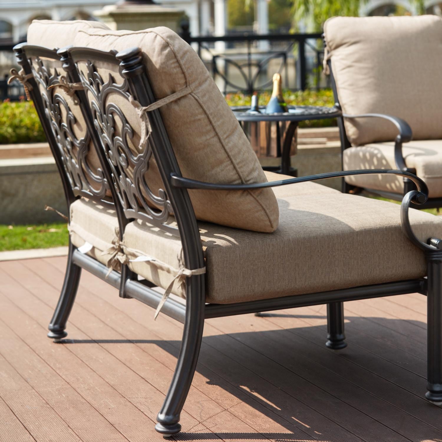 Darlee Santa Barbara 6 Pc Cast Aluminum Seating Set w/ Series 60 Tables - Loveseat, In Use - Lifestyle thumbnail