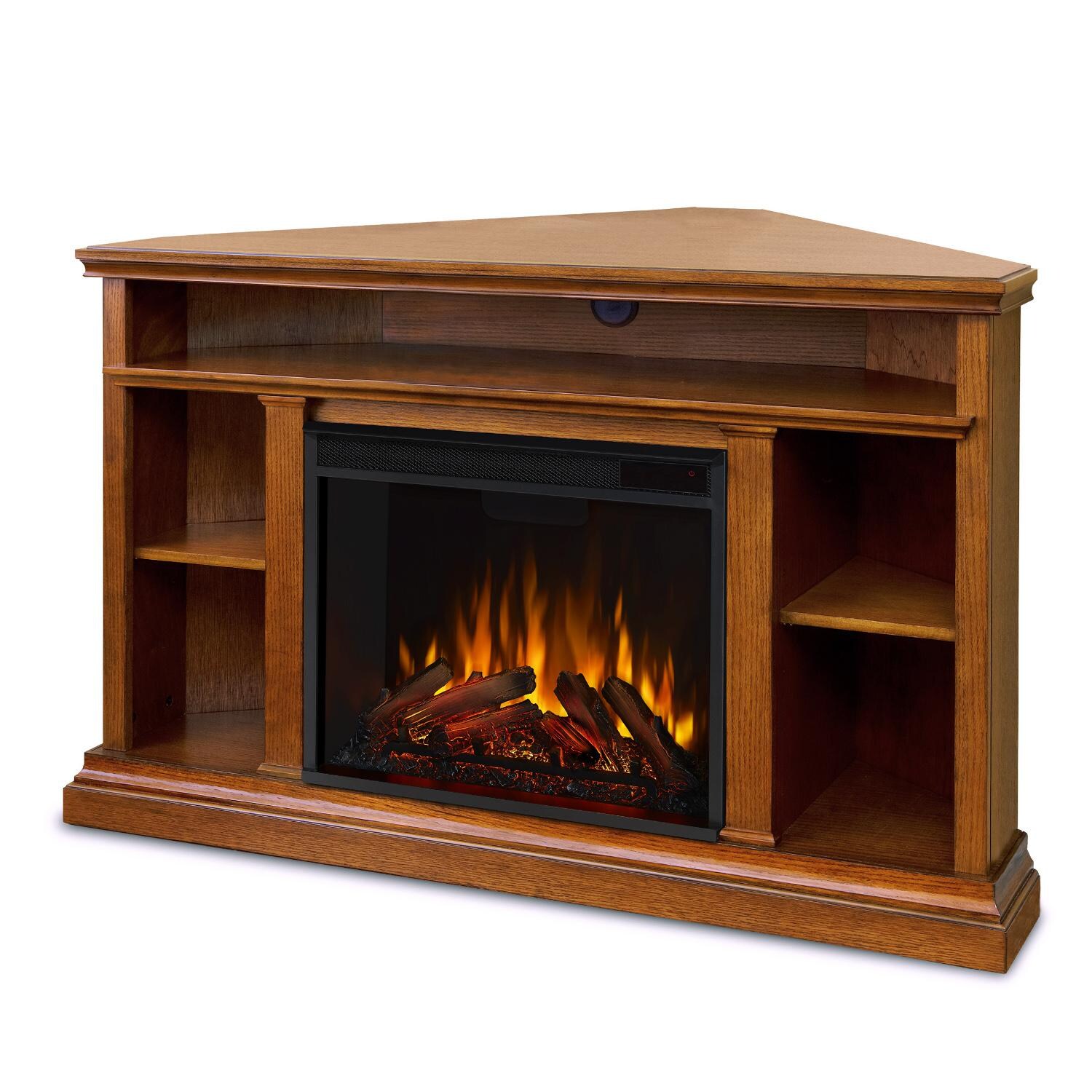 Real Flame - 3750E-O - Churchill 50-Inch Corner Electric Fireplace With Mantel - Oak - Front thumbnail