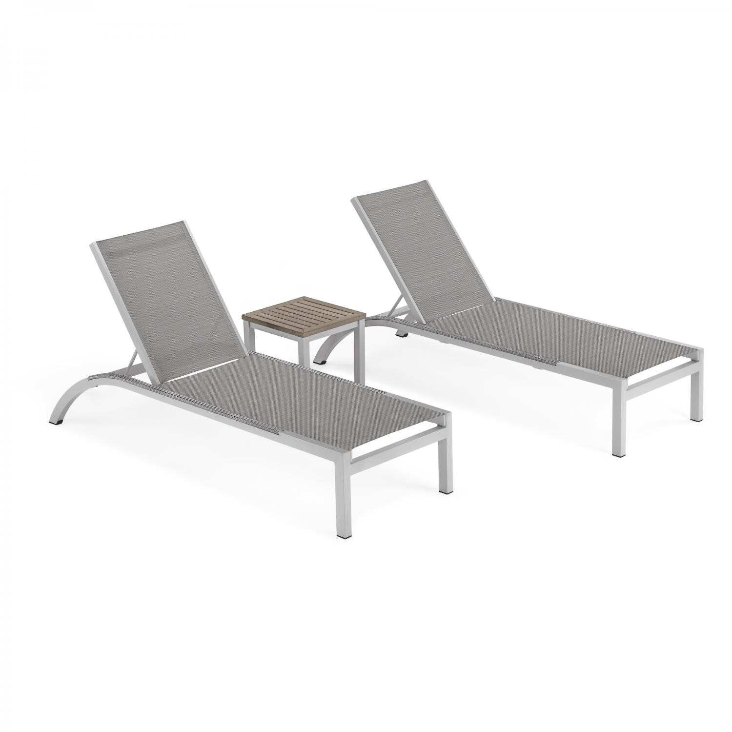 Argento 3 Piece Aluminum Patio Chaise Lounge Set W/ Wicker Side Rails & Tekwood Vintage End Table By Oxford Garden - Titanium Sling