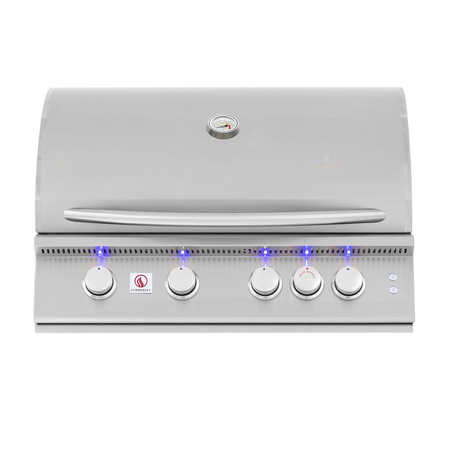 Summerset SZRPRO32 Sizzler Pro 32-in 4 Burner Built-In Natural Gas Grill w/ Rear Infrared Burner - Hood Closed - White Background thumbnail