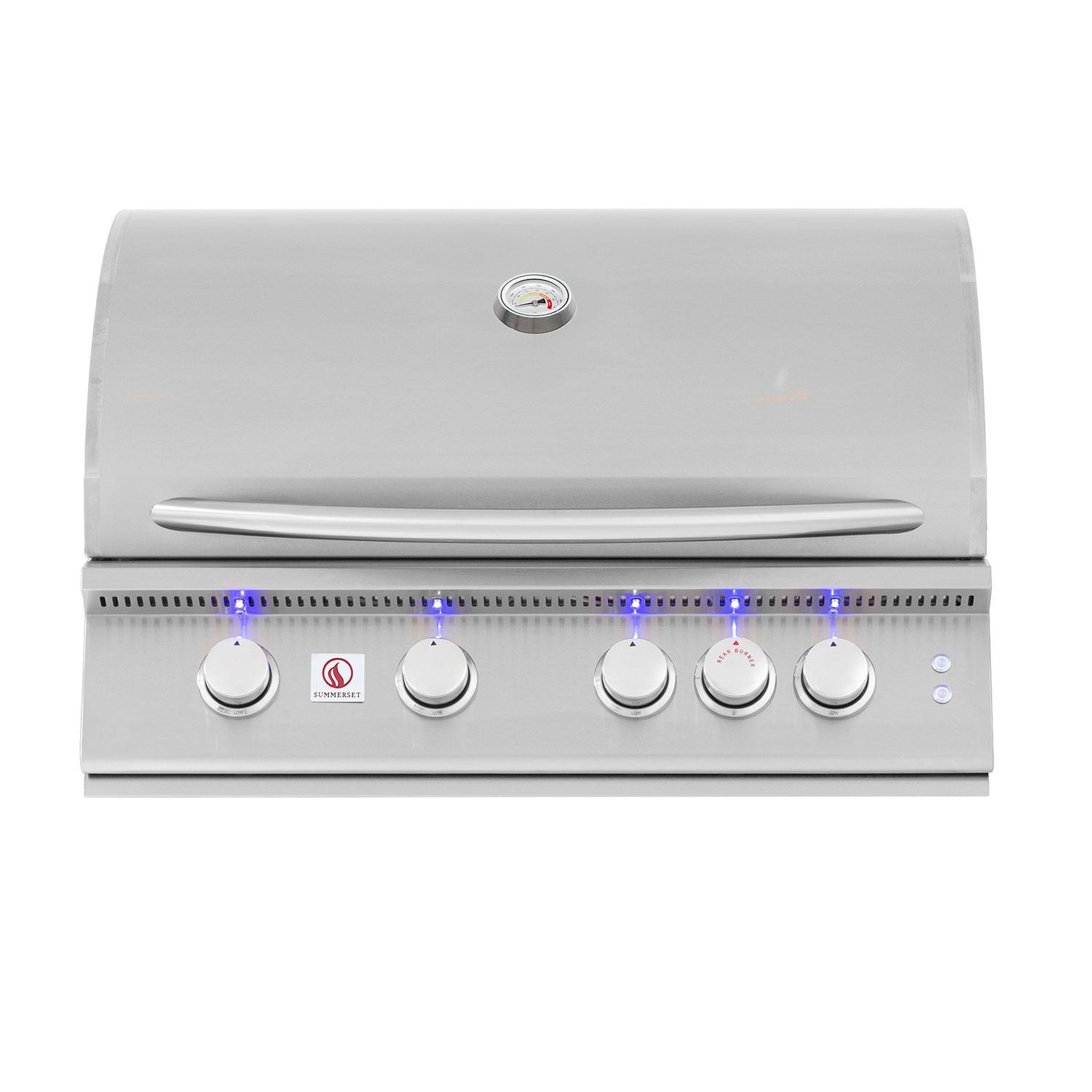 Summerset SZRPRO32L Sizzler Pro 32-in 4 Burner Built-In Propane Gas Grill w/ Rear Infrared Burner - Hood Closed - White Background thumbnail