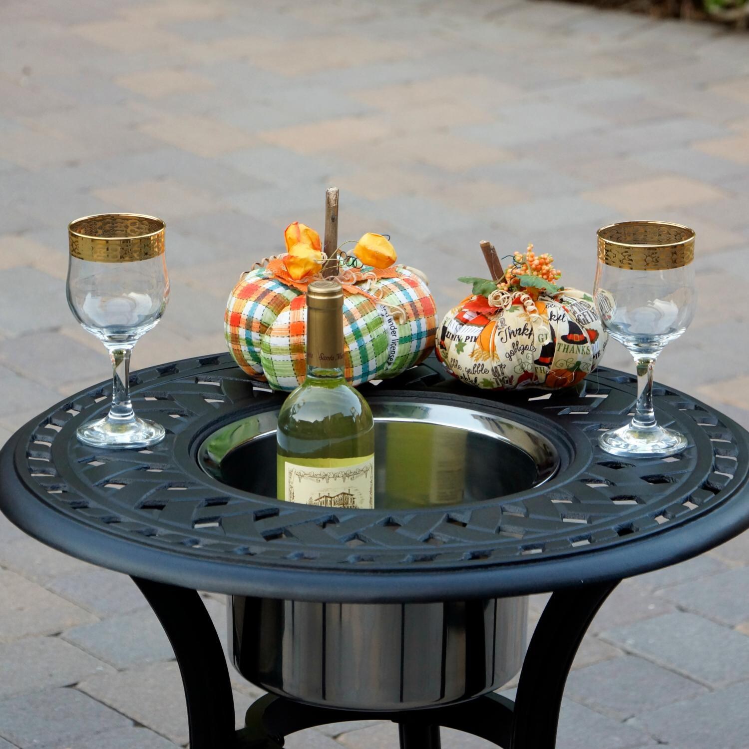 Darlee DL606-5PC-60RQP Nassau 5 Piece Cast Aluminum Patio Conversation Set W/ Ice Bucket Insert & Beige Canvas Cushions - Ice Bucket Insert thumbnail