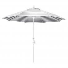 California Umbrella Sun Master Series 9 Ft Octagonal Aluminum Collar Tilt Patio Umbrella W/ Crank Lift & Fiberglass Ribs - Matted White Frame / Olefin Gray White Cabana Stripe Canopy