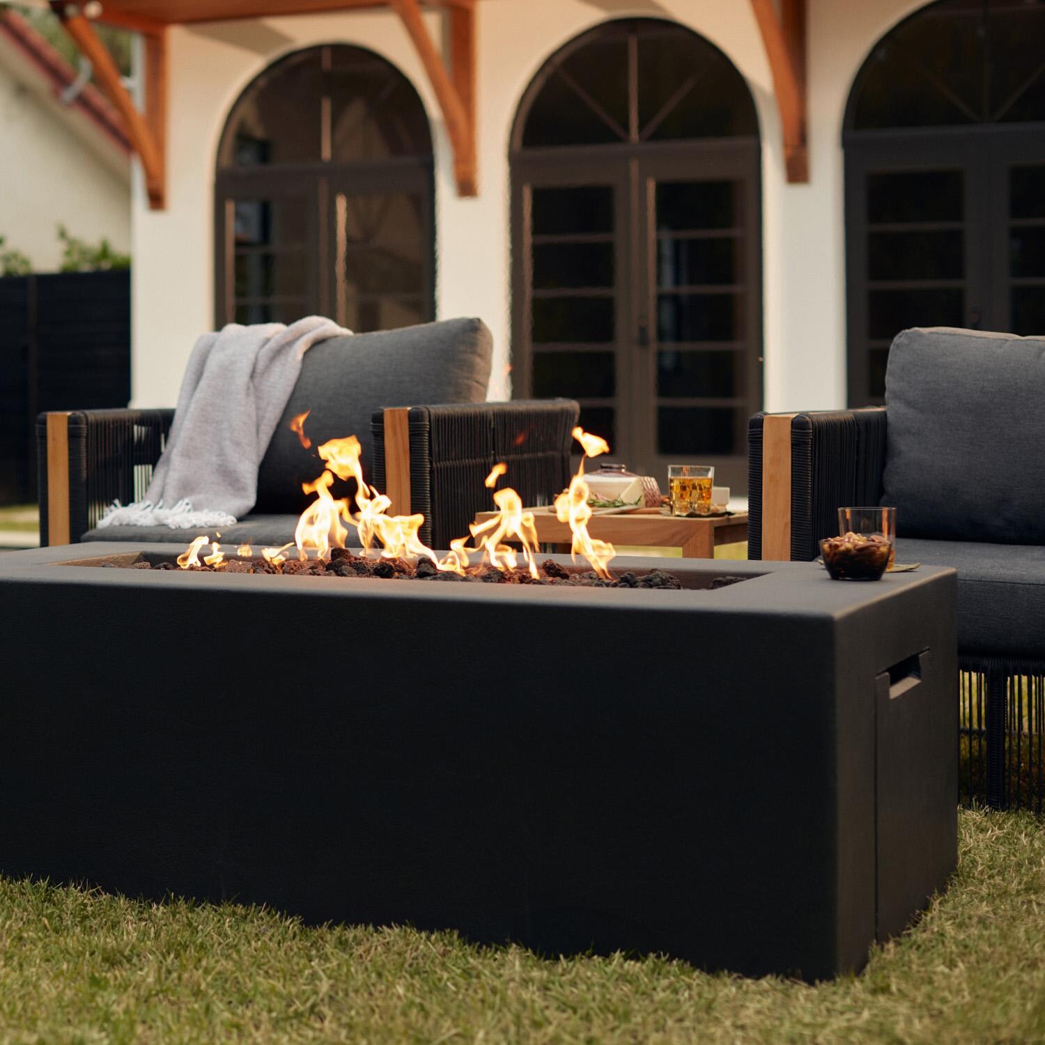 60 Inch Rectangular Concrete Natural Gas Fire Pit Table in Phantom By Blaze - Lifestyle thumbnail