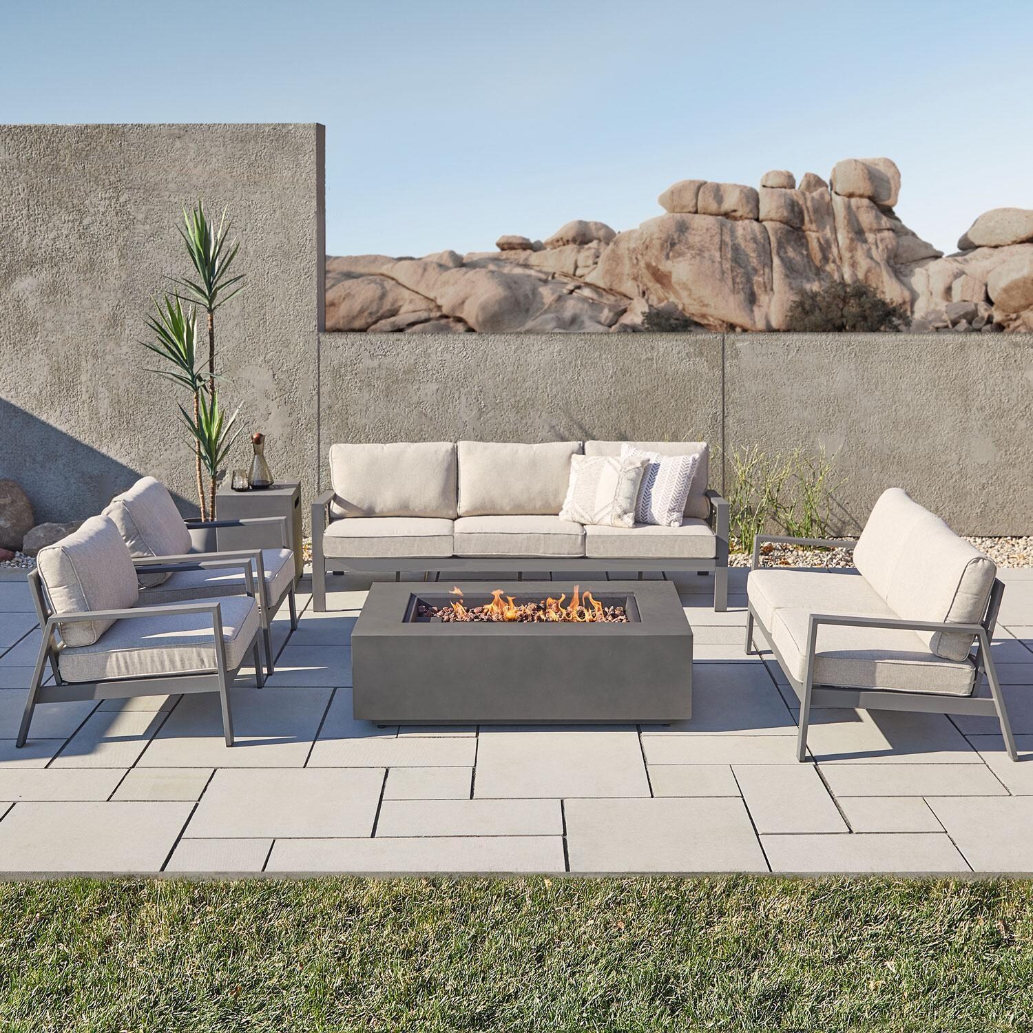 Lakeview Outdoor Designs SC2023WSTA Elysian Aluminum Outdoor Three Seat Sofa With Cushions in Weathered Slate - Lifestyle thumbnail