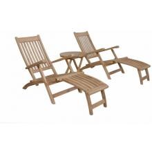 Anderson Teak Tropicana Montage Teak 2 Person Steamer Patio Lounge Set With Folding Table