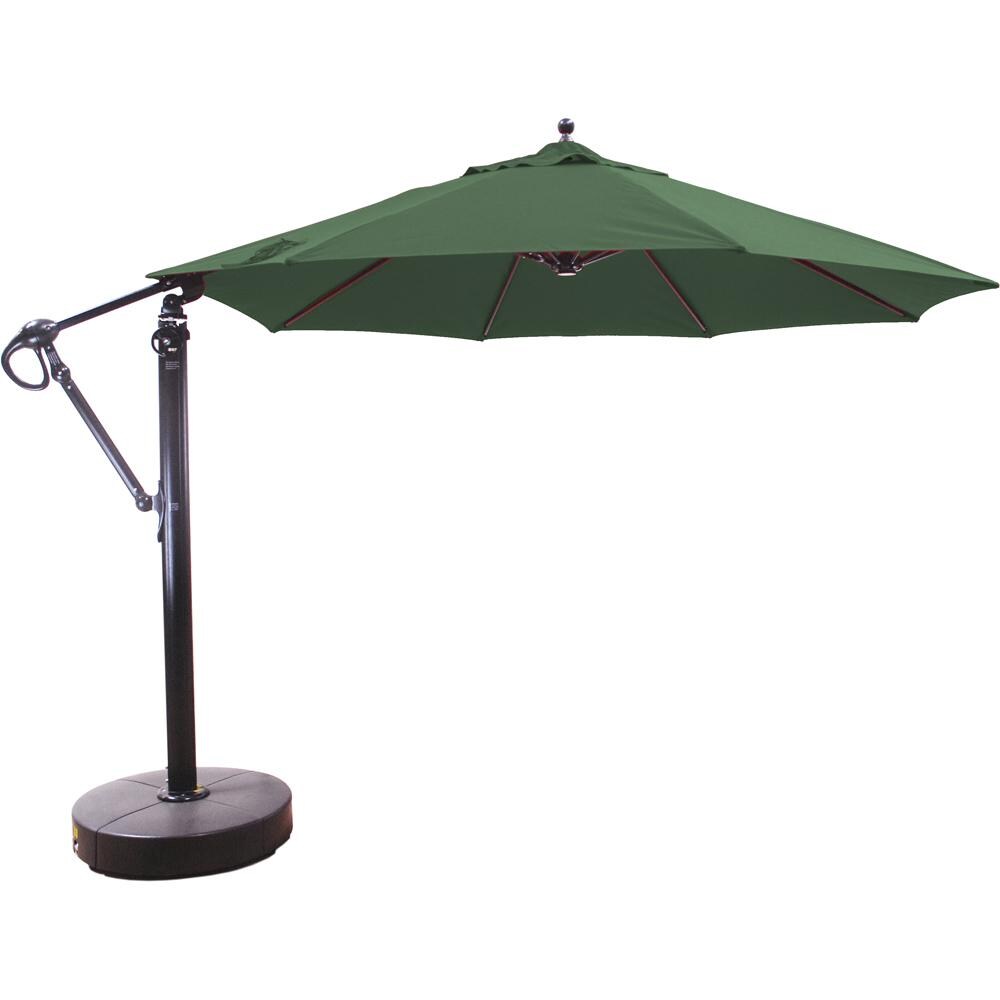 Galtech 11 Ft. Octagonal Aluminum Patio Cantilever Umbrella W/ Easy Lift And Easy Tilt Wheel - Antique Bronze Frame W/ Sunbrella Canvas Forest Green Canopy