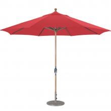 Galtech 11 Ft. Octagonal Teak Patio Market Umbrella W/ Crank Lift - Sunbrella Canvas Jockey Red Canopy
