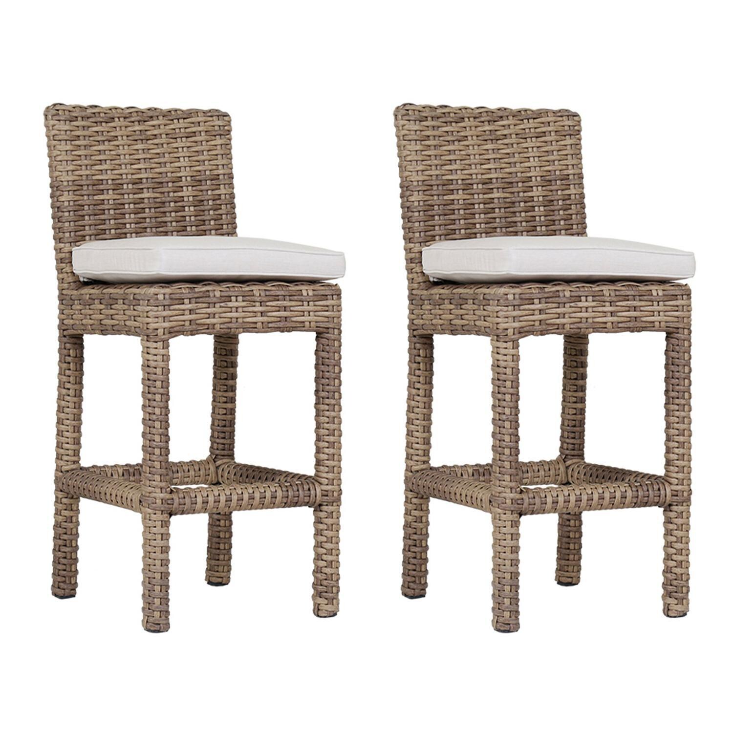 Havana 2 Piece Resin Wicker Patio Barstool Set W/ Subrella Canvas Flax Cushions By Sunset West