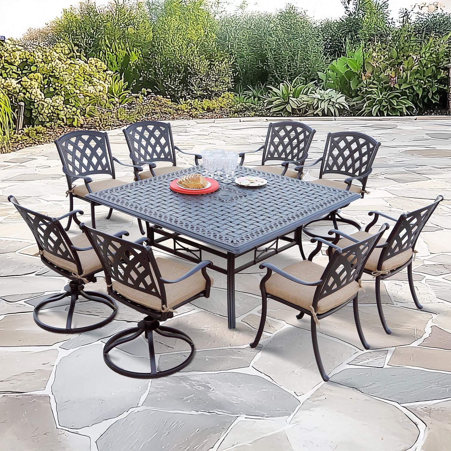Darlee B/201630-9PCR-88W Ocean View 9 Pc Cast Aluminum Dining Set w/ Rockers in Antique Bronze - Set - Lifestyle thumbnail