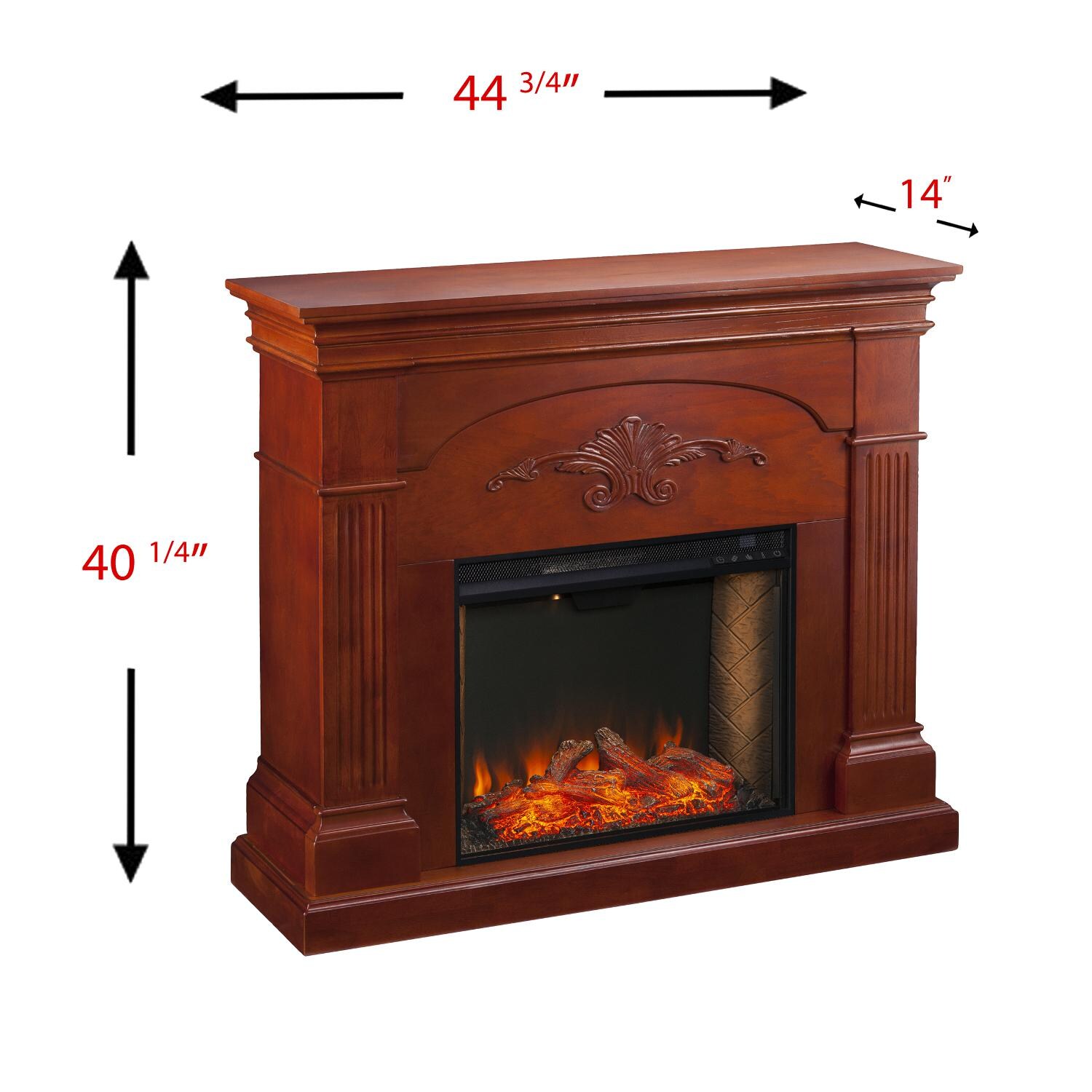 Southern Enterprises FS9277 Sicilian 44-Inch Electric Fireplace W/ Alexa-Enabled Smart Firebox - Mahogany - Measurements thumbnail