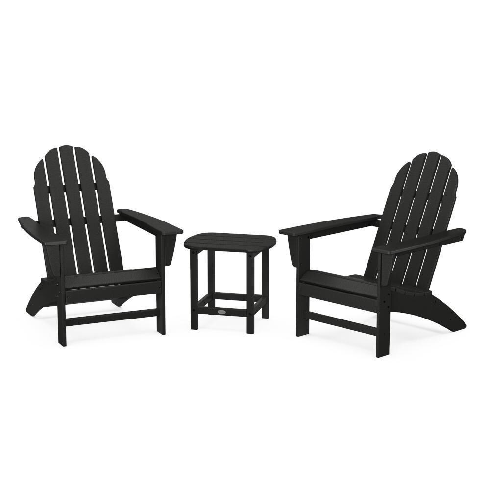 POLYWOOD Black Vineyard 3-Piece Adirondack Set w/ South Beach 18-Inch Side Table thumbnail