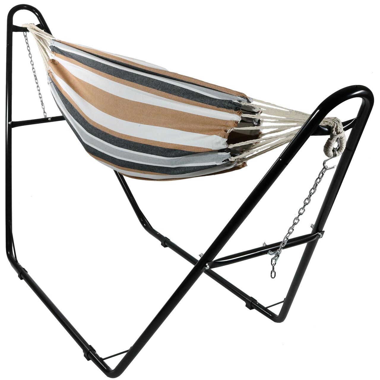 Sunnydaze Decor Brazilian Double Hammock Portable Hammock w/ Black Universal Stand - Calming Desert - CalmingDesert-MHS-Combo image