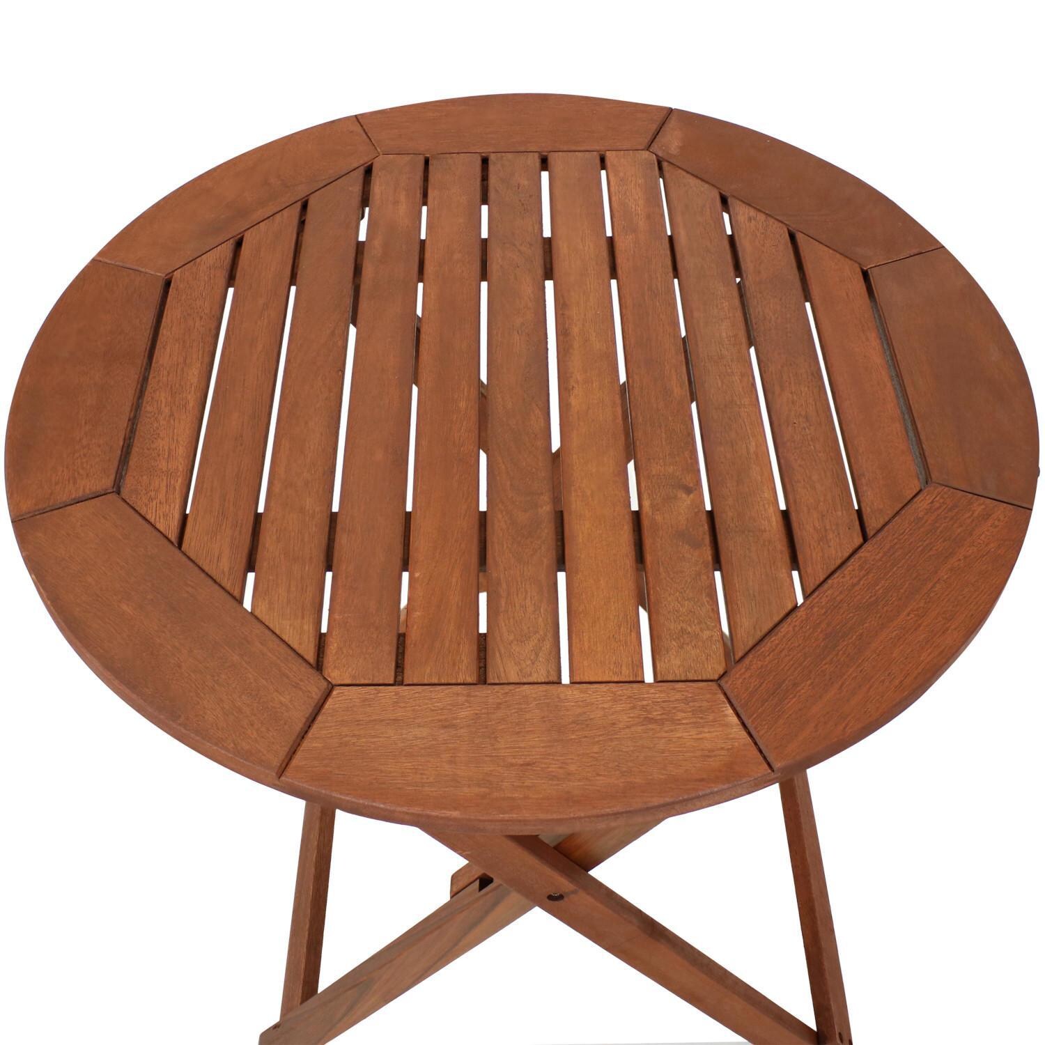 Ultimate Patio 27 1/2-Inch Round Meranti Wood Folding Outdoor Bistro Table W/ Teak Oil Finish - Top View thumbnail