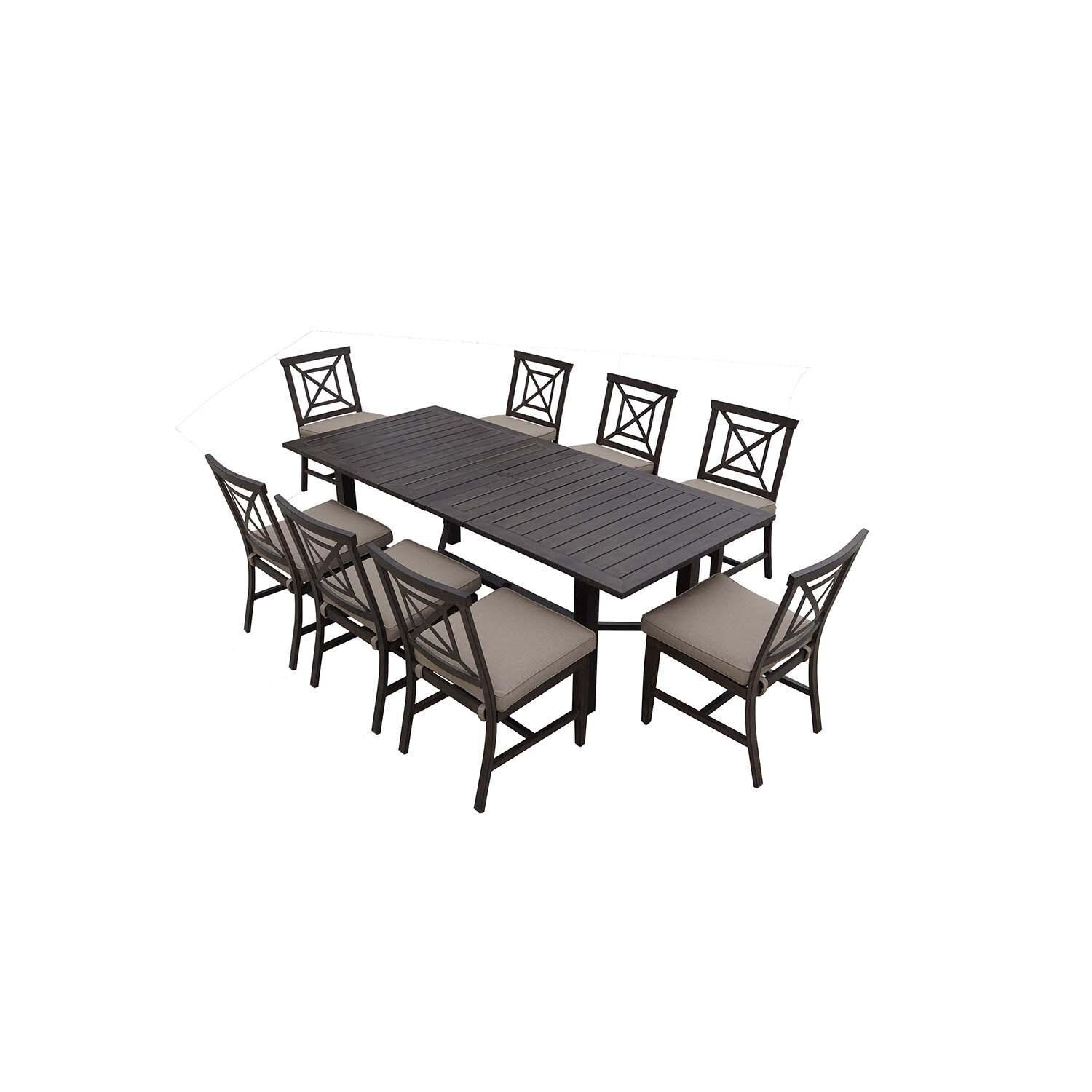 Atlantis 9 Pc Aluminum Dining Set w/ 91 Inch Table and Beige Cushions in Walnut By Darlee - Set - White Background thumbnail