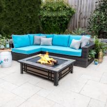 Gentilly 3 Piece Wicker Patio Fire Pit Sectional Set W/ Sunbrella Canvas Aruba Cushions By Lakeview Outdoor Designs