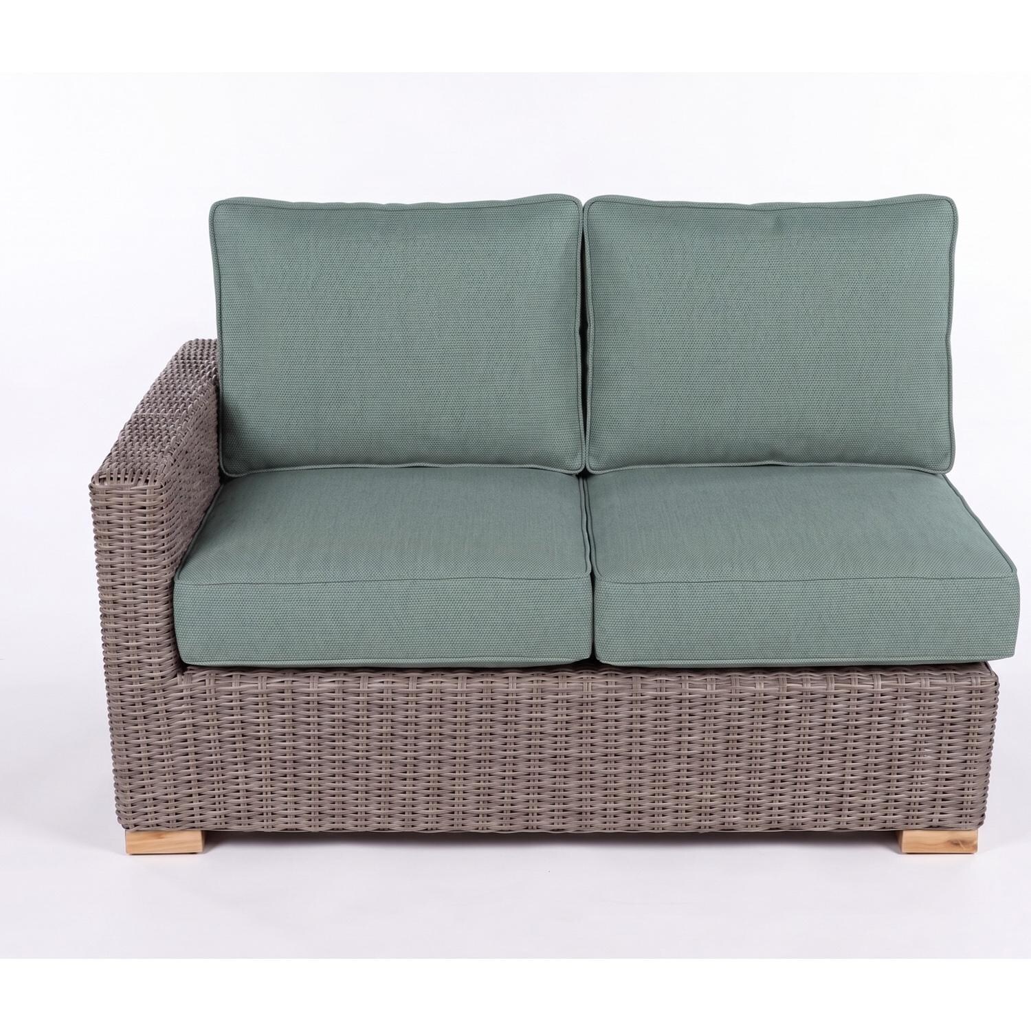 Royal Teak Collection SBL2S Sanibel 2 Person Wicker Left Arm Loveseat w/ Sunbrella Canvas Granite Cushions in Canvas Spa - Loveseat w/ Cushions - White Background thumbnail
