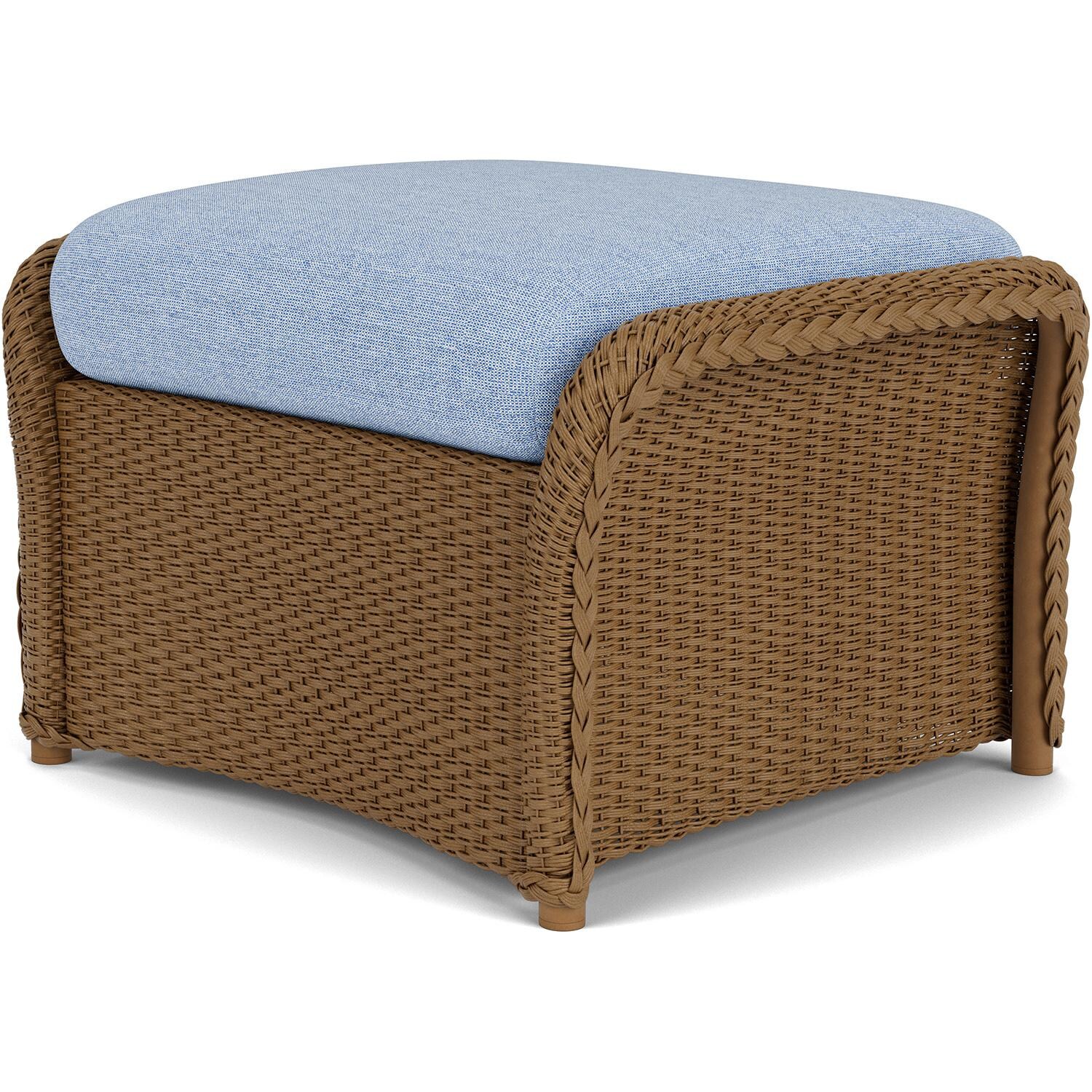 Lloyd Flanders Weekend Retreat Woven Ottoman in Hickory Finish W/ Demo Skyway Fabric - Back Right thumbnail