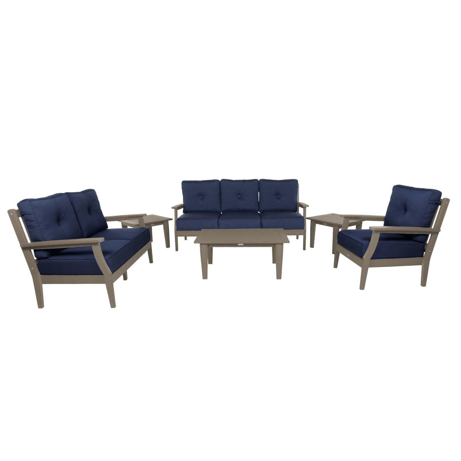 Blushing Bay 6 Pc Recycled Plastic Grand Seating Set in Spectrum Indigo/Woodland Brown by Lakeview Outdoor Designs - Front View - White Background thumbnail