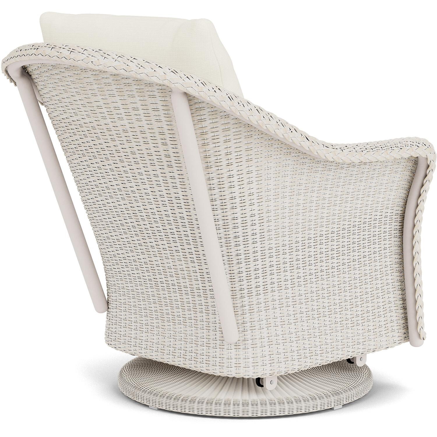 Lloyd Flanders Weekend Retreat Swivel Glider Lounge Chair in Antique White Finish W/ Sailcloth Salt Fabric - Back Right thumbnail