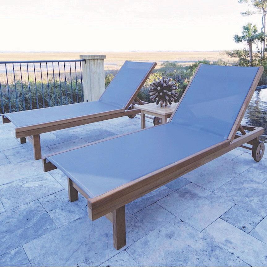 Royal Teak Collection 3 Piece Sundaze Teak Patio Chaise Lounge Set W/ 20 Inch Square Side Table - Gray Sling thumbnail