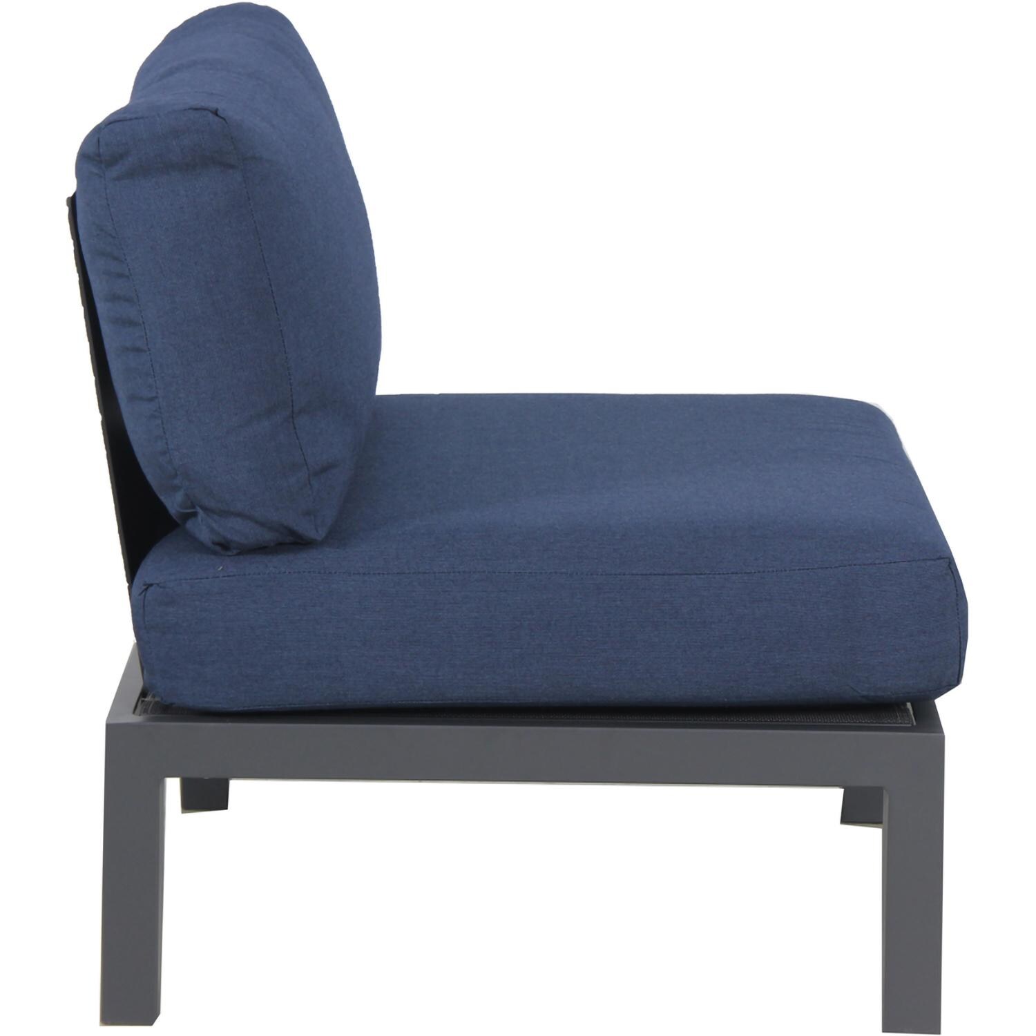 Elba Aluminum Club Chair w/ Teak Tabletop in Charcoal / Spectrum Indigo - Chair Side - White Background thumbnail