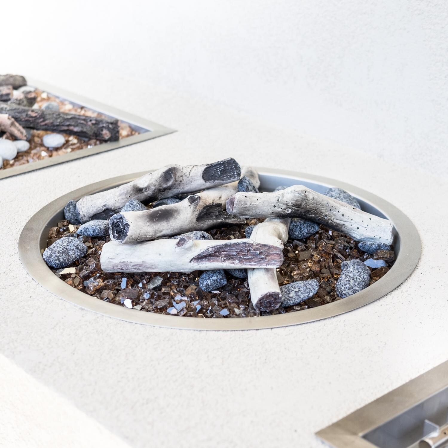 BBQGuys Signature Series Round Drop-In Pan W/ Ring Burner - Shown W/ BBQGuys Signature Series Roman Bronze Reflective Fire Glass, Enhance a Fire Lighthouse Path Mixed Stones, and Enhance a Fire Key Largo Twigs (Fire Media Sold Separately) thumbnail