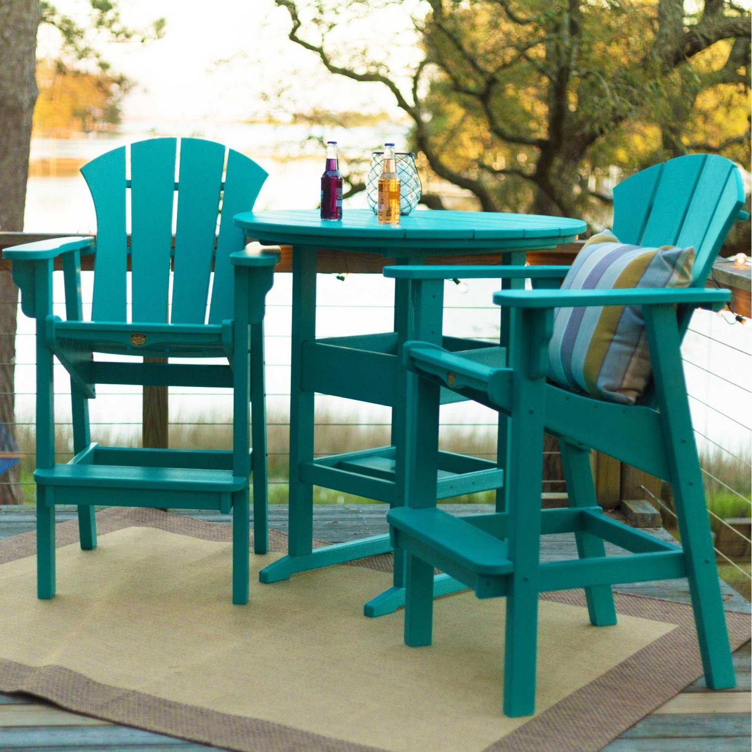 Pawleys Island Sunrise Poly Lumber Adirondack Patio Bar Stool - Turquoise - On the Deck thumbnail