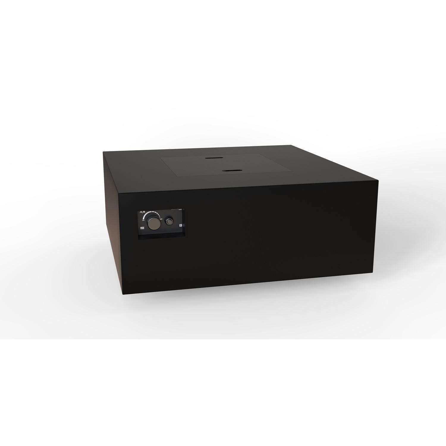 AON 40 Inch Square Powder Coated Steel Propane Fire Pit Table in Black By Warming Trends - Angled View - White Background