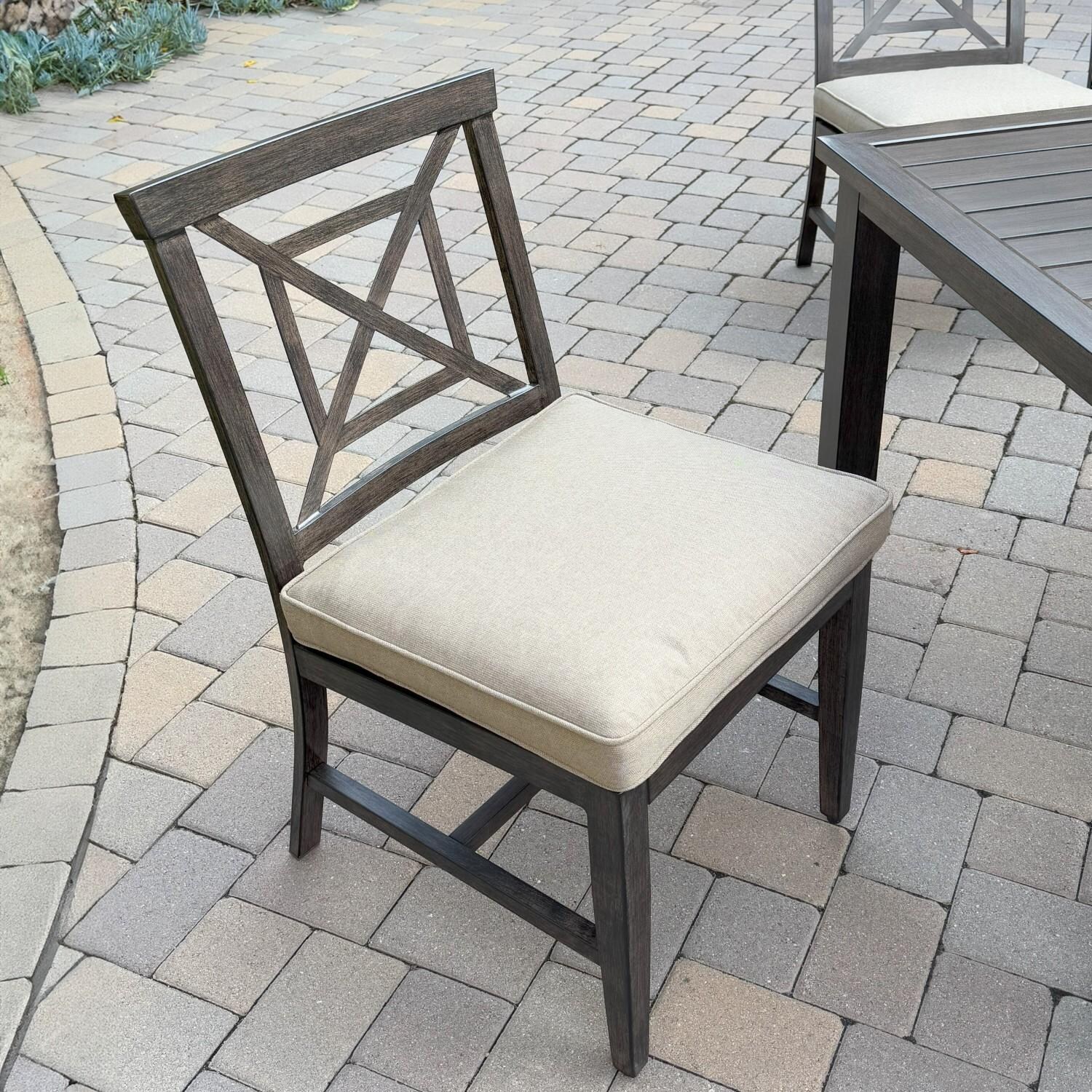 Atlantis 6 Pc Aluminum Dining Set w/ 4 Dining Side Chairs & Two Person Bench in Walnut/Beige by Darlee - Chair - Lifestyle thumbnail