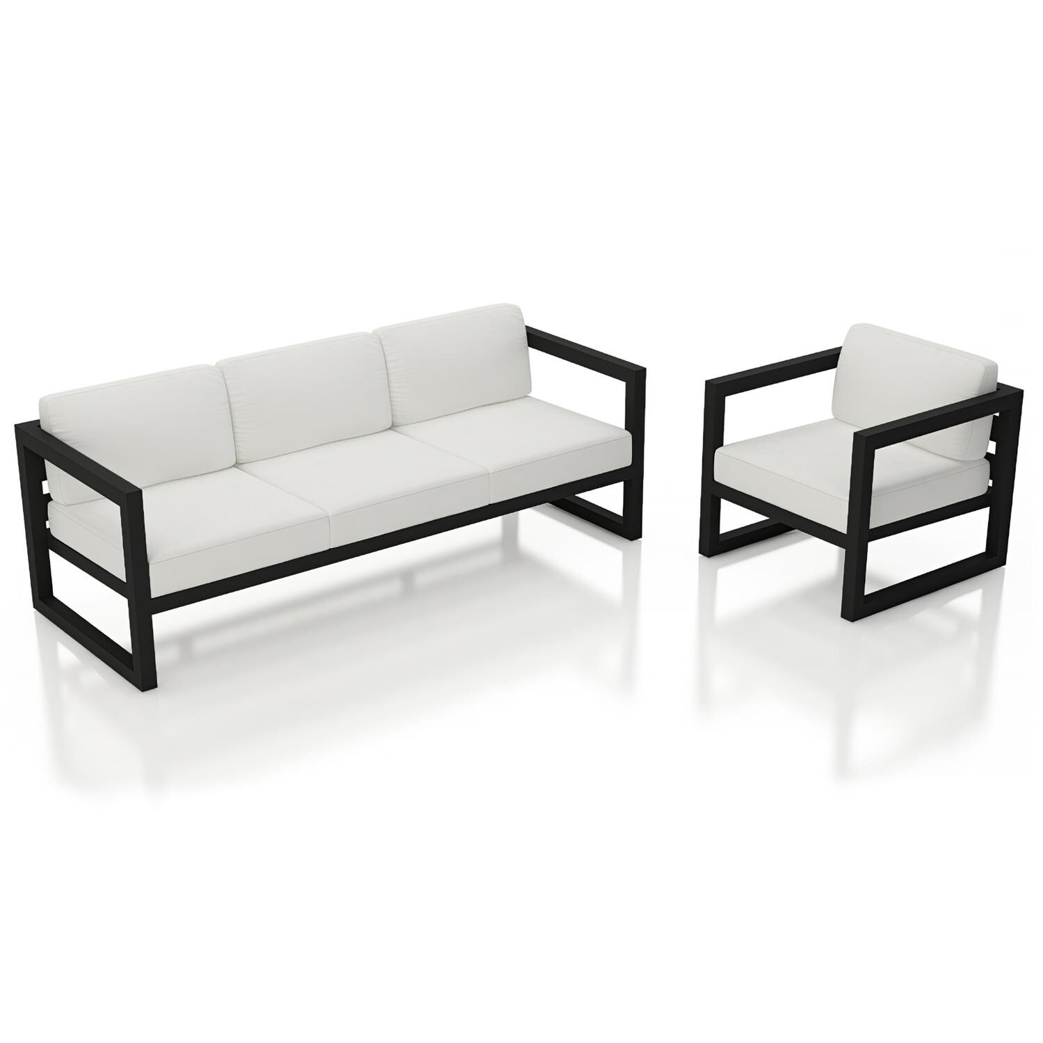 Lakeview MSTYCV-BK-2SS-CN Misty Cove 2 Pc Aluminum Seating Set in Black w/Canvas Natural Cushions by Lakeview Outdoor Designs - Set Angled View - White Background thumbnail