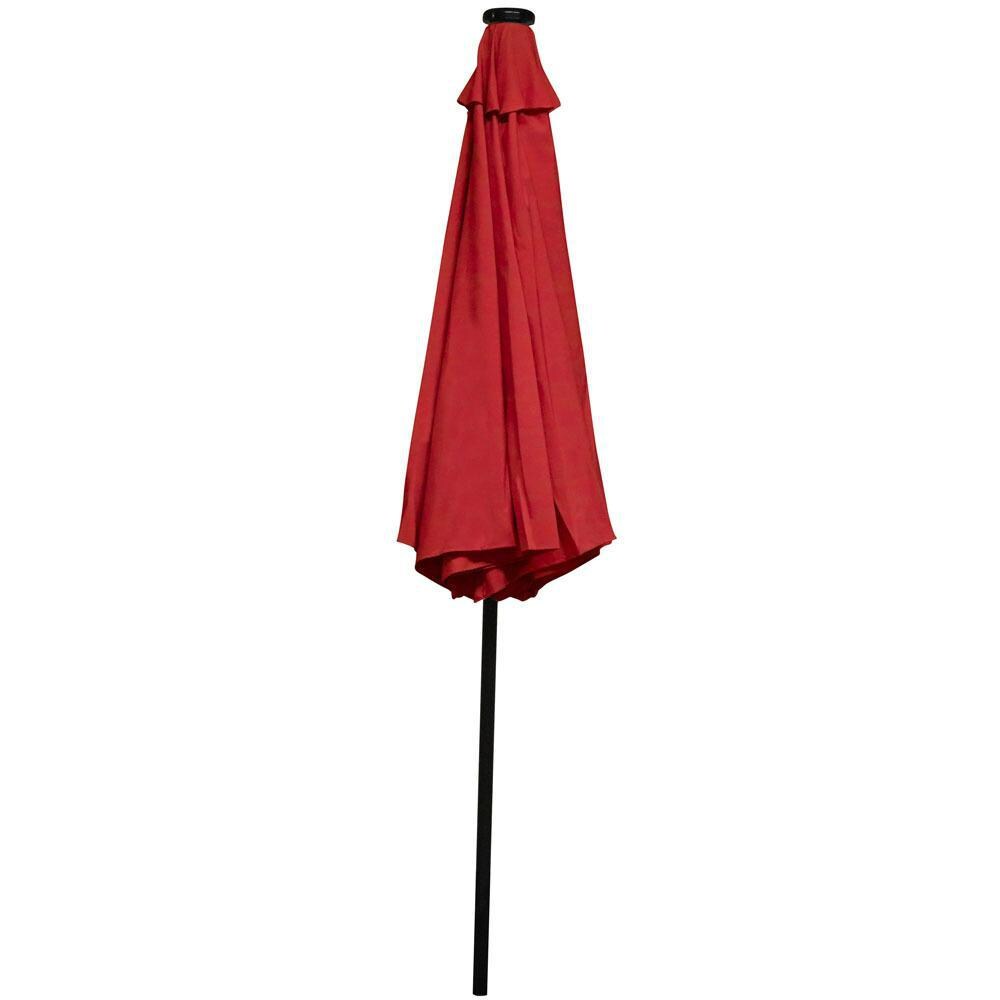 Ultimate Patio 9 Ft. Solar Lighted Octagonal Patio Umbrella W/Crank - Red - Closed thumbnail
