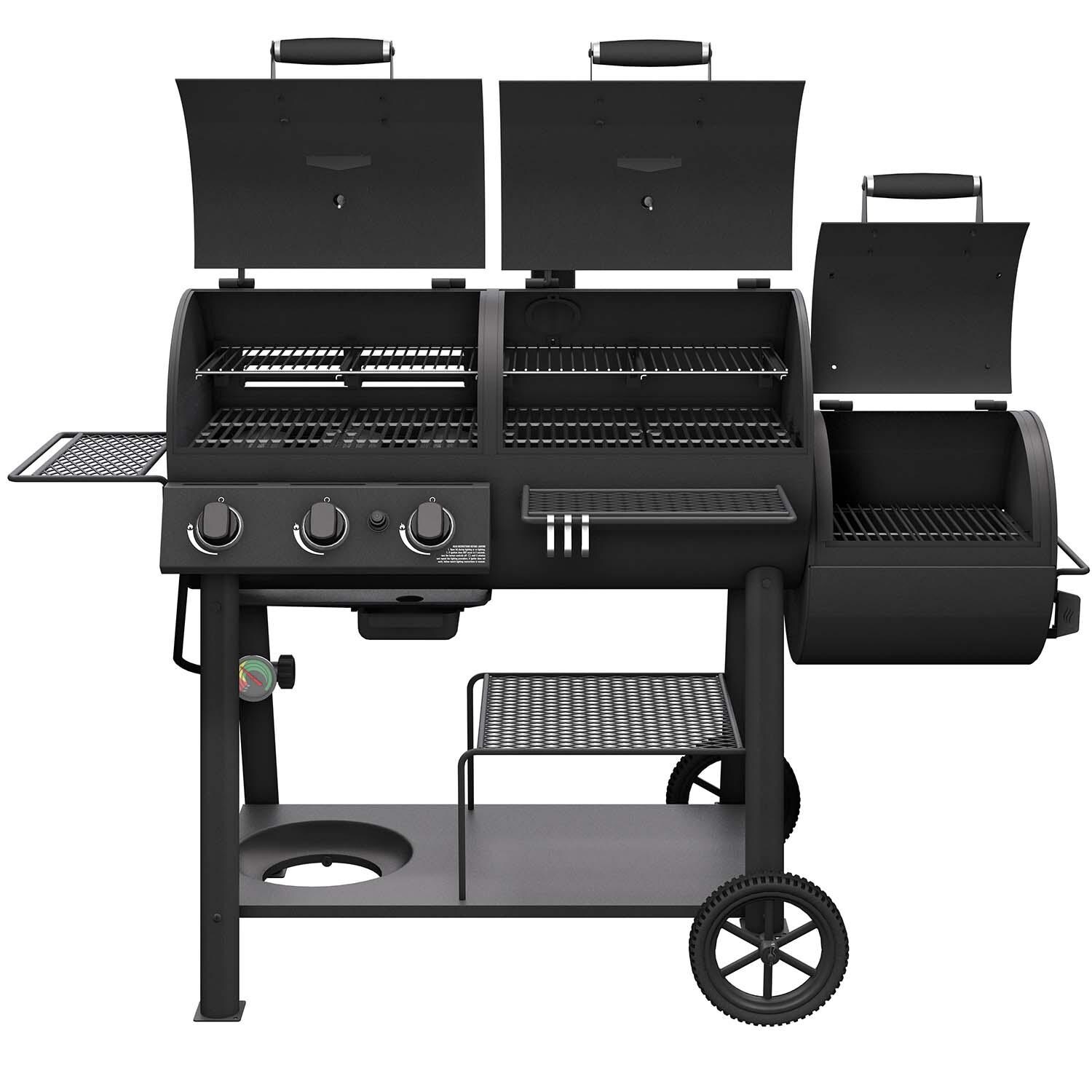 Oklahoma Joe's 24203005 Canyon Combo DLX Charcoal/Propane Smoker & Grill - Lid Open - White Background thumbnail