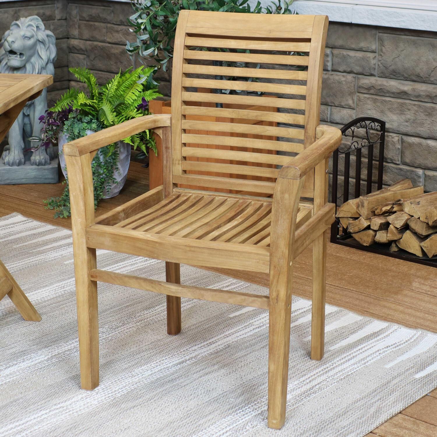 Sunnydaze Decor Teak Outdoor Patio Dining Armchair - Traditional Slat Style - JVA-353 image