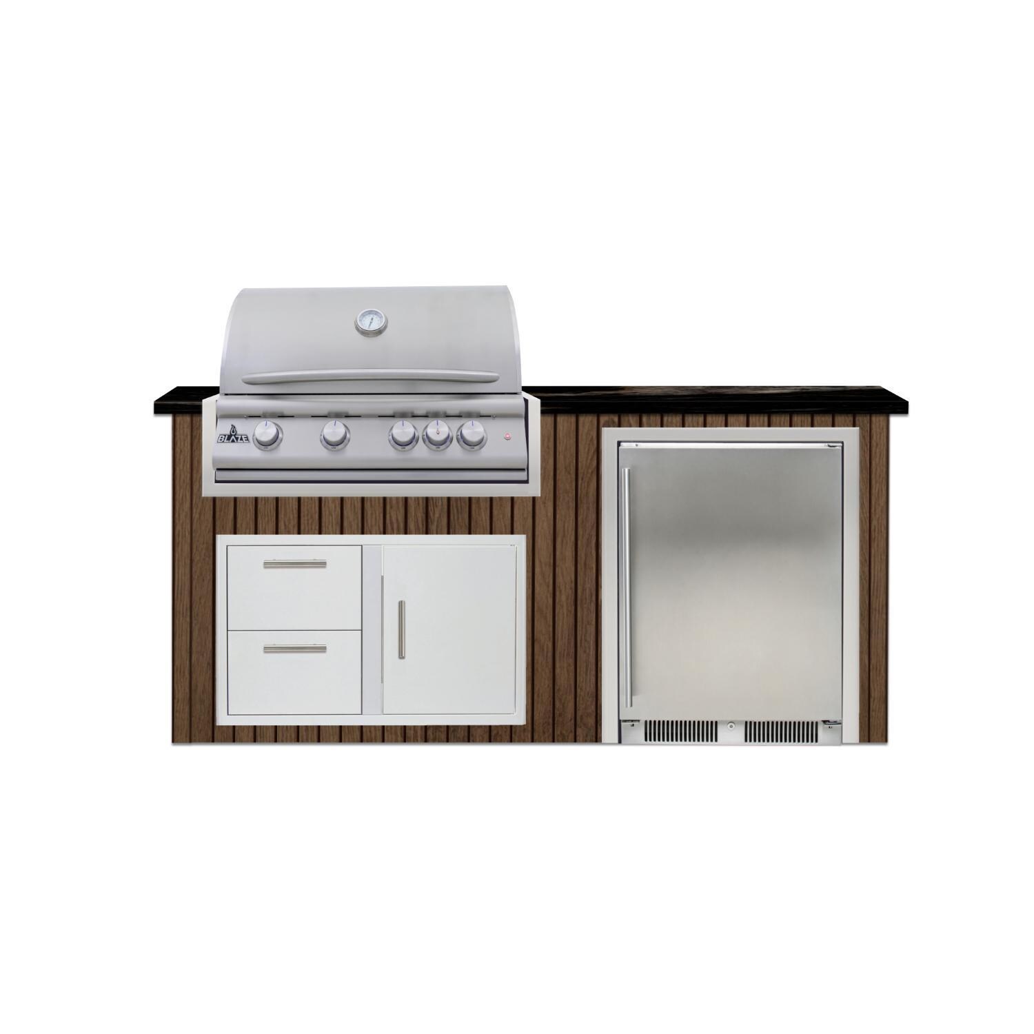 BBQGuys Signature  6 Ft Outdoor Kitchen Island w/ 32-in Blaze LTE+ Propane Grill & 24-in Refrigerator | Toffee w/ Nero Mist Granite - Island - White Background thumbnail