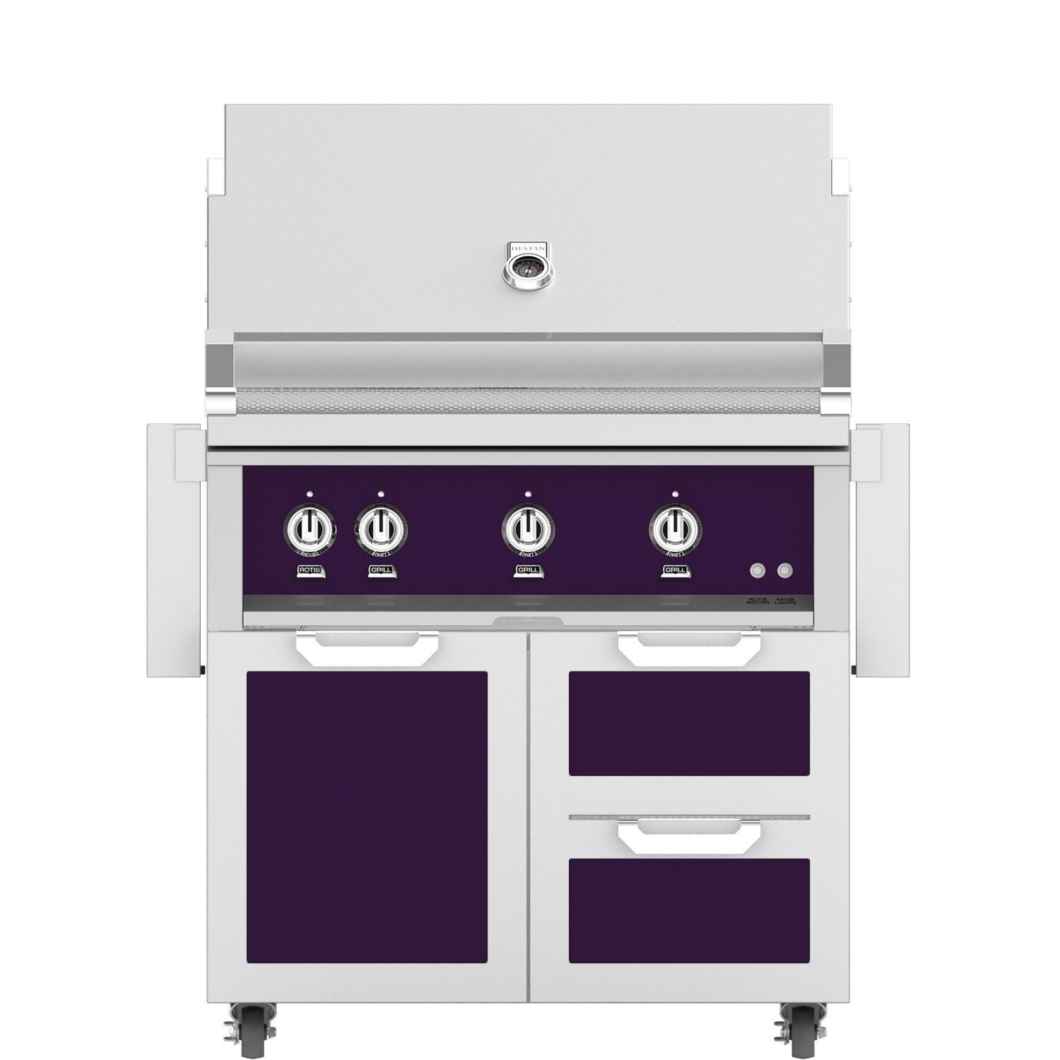 Hestan 36-Inch Freestanding Propane Gas Grill W/ All Infrared Burners & Rotisserie On Double Drawer & Door Tower Cart - Lush - GSBR36-LP-PP thumbnail