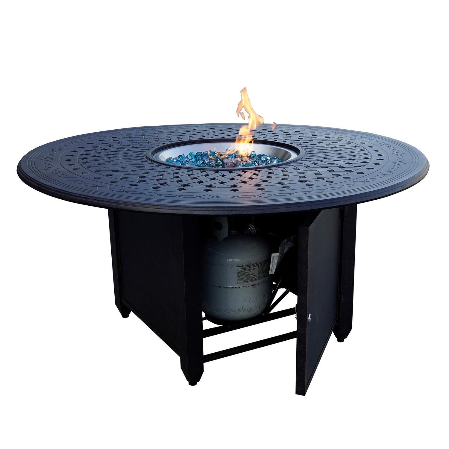 Darlee AC Series 60-Inch Round Propane Fire Pit Dining Table - Propane Tank - White Background thumbnail
