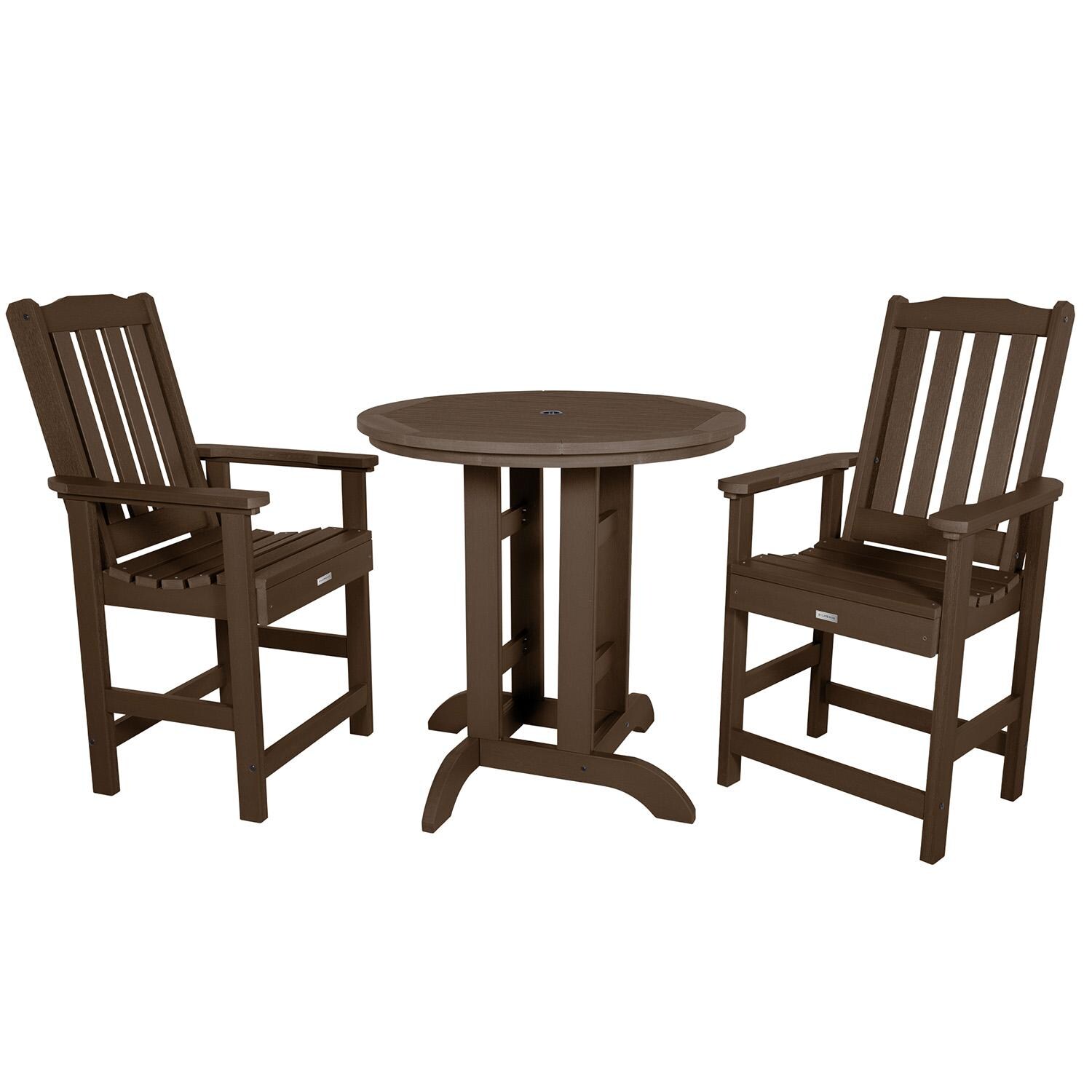 Hart Lane 3 Pc Recycled Plastic Round Counter Dining Set in Weathered Acorn By Lakeview Outdoor Designs - White Background thumbnail