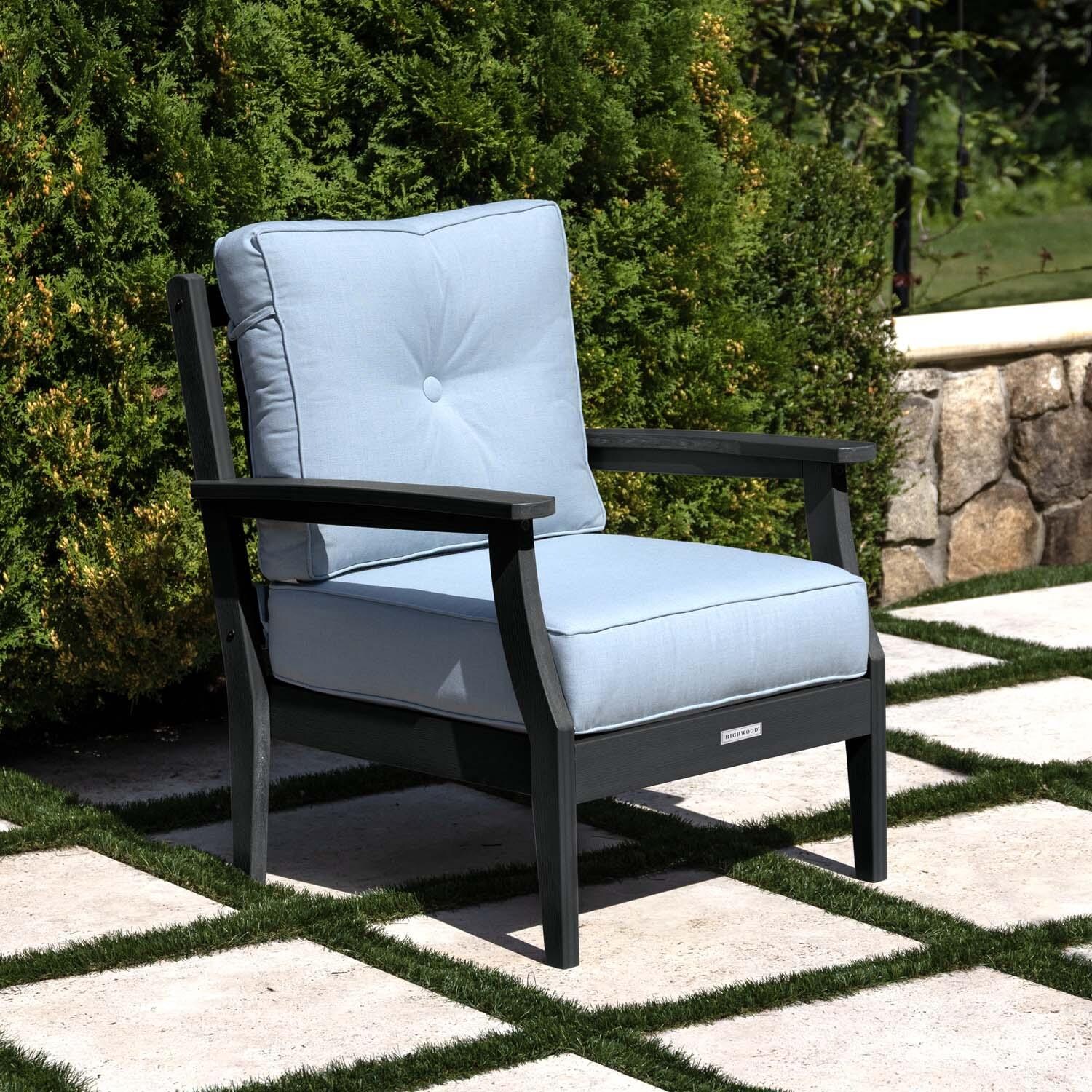 Blushing Bay Recycled Plastic Club Chair in Bliss Dew/Black by Lakeview Outdoor Designs - On Patio - Lifestyle thumbnail
