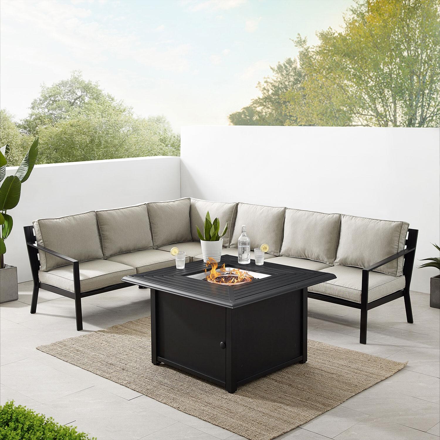 Ultimate Patio Craft Bay 5Pc Outdoor Sectional Set W/ Fire Table in Taupe