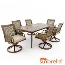 Arabella 7 Piece Aluminum Patio Dining Set W/ 78 X 42 Inch Table, Swivel Rockers & Sunbrella Cast Ash Cushions By Lakeview Outdoor Designs image