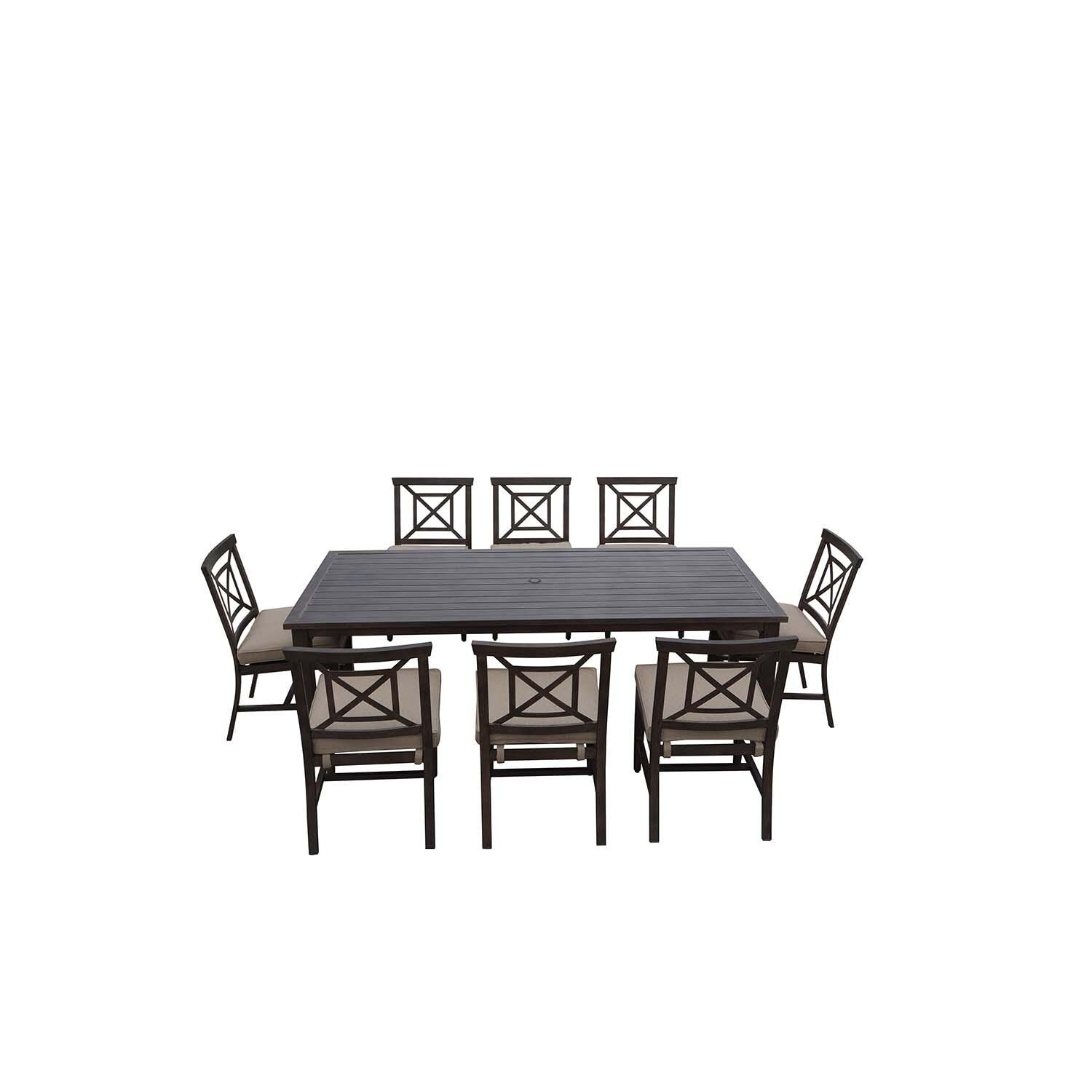 Atlantis 9 Pc Aluminum Dining Set w/ 88 Inch Table and Beige Cushions in Walnut By Darlee - White Background thumbnail