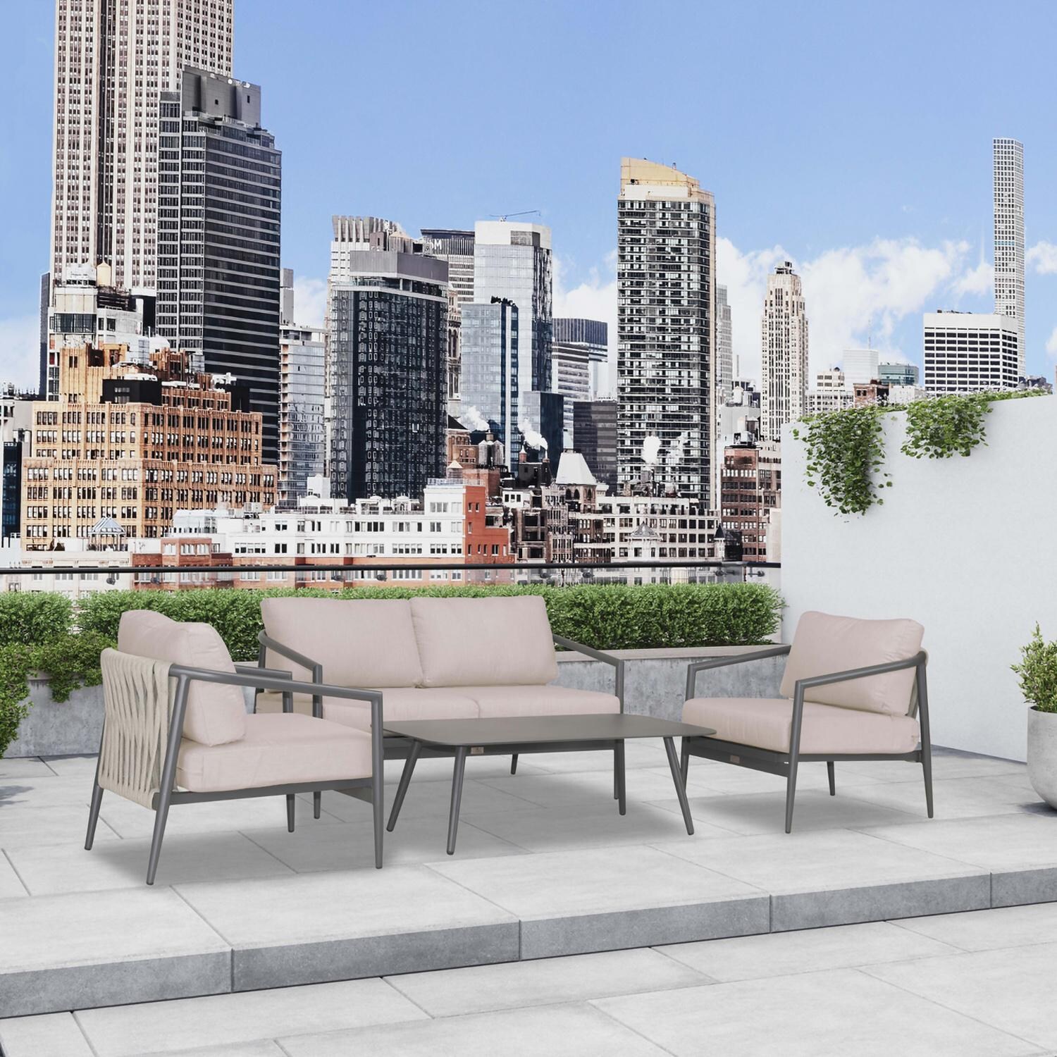 Lakeview Midnight Cove 4 Pc Aluminum Loveseat Seating Set in Slate/Pebble Gray/Cast Silver - Angled - Lifestyle thumbnail